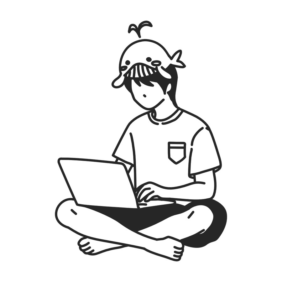 ノートパソコンを操作する、くじらいど