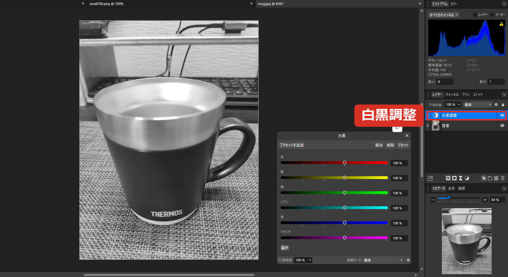 白黒調整をかけた写真